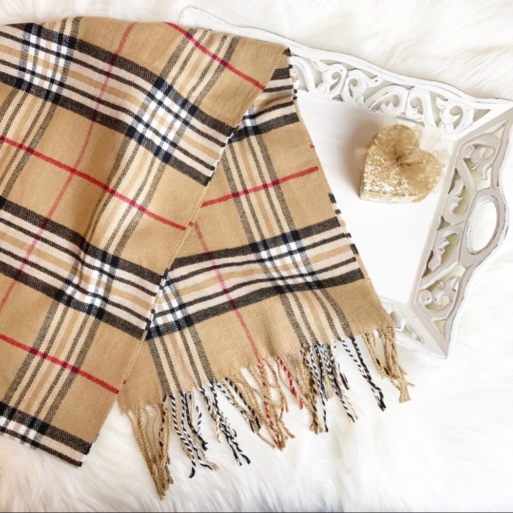 5⭐️REVIEWS - 100% Cashmere Tan Plaid Scarf